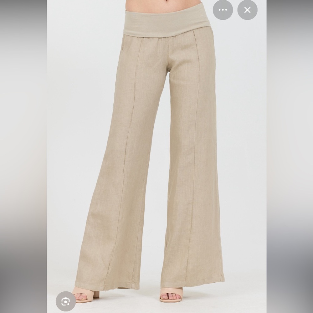 Fresh Laundry Linen Wide Leg Pants Size L Beige Neutral Foldover